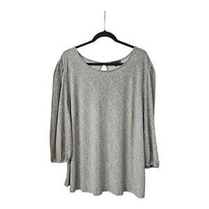 Adrianna Papell Womens 3X Top Blouse Floral 3/4 Balloon Sleeves Keyhole Back